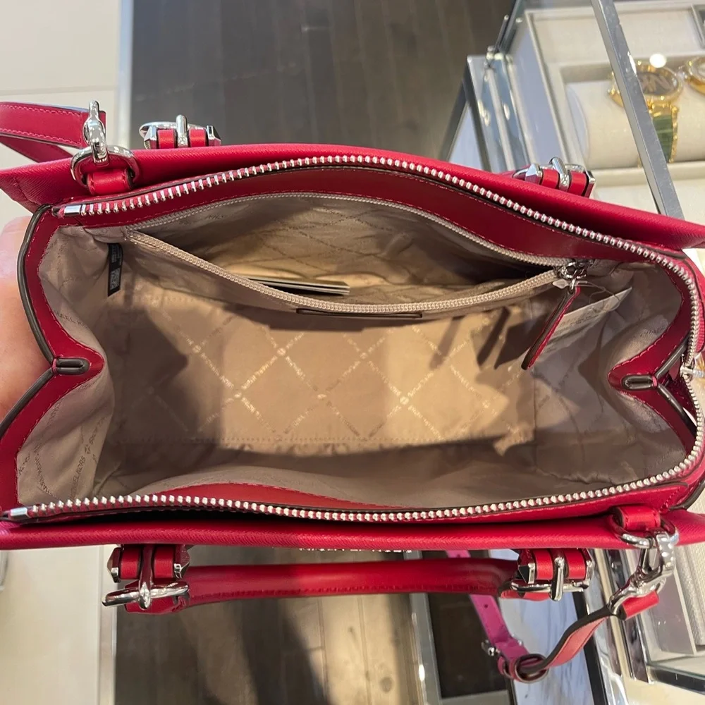 MICHAEL KORS Marilyn Medium Saffiano Leather Satchel Dark Raspberry NWT